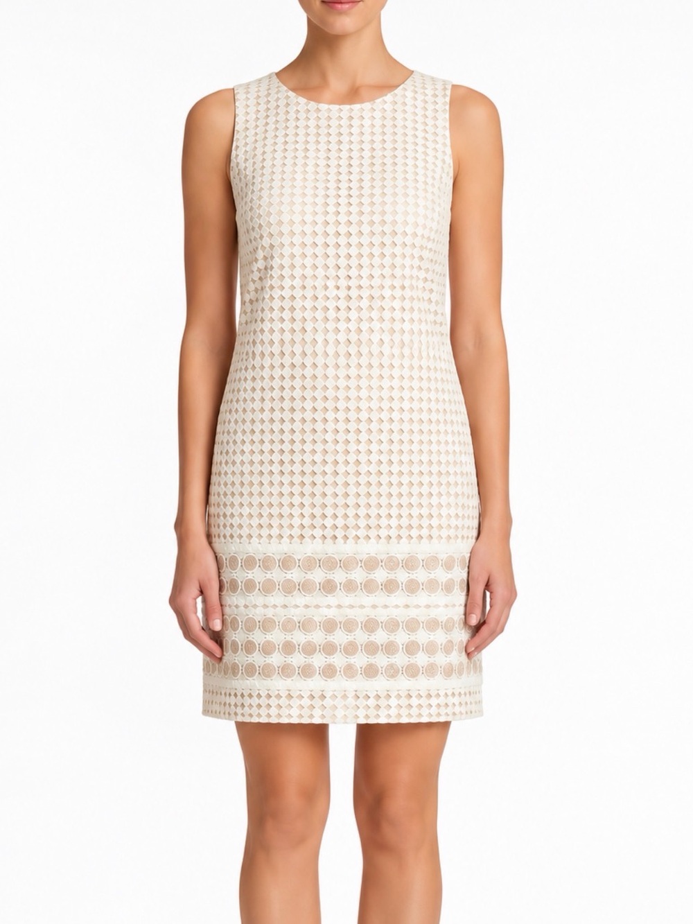 Vince Camuto White and Cream Sleeveless Lace Shift Dress